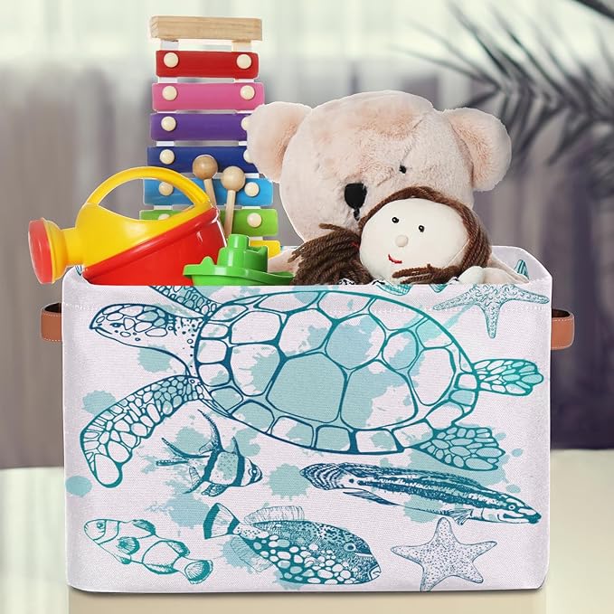 Cubes Storage Baskets,Sea Turtle Foldable Storage Box,Waterproof Open Shelf Organizer Bin for Kid Clothes Toy Empty Gift Baskets
