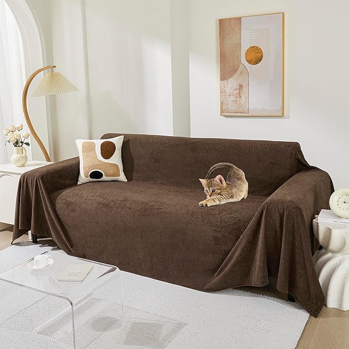 MEETSKY Sectional Couch Cover for 3 Cushion Sofa Washable, Cat Scratch Proof Sofa Covers, Furniture Protector Oversized L Shape Big Sofa Slipcovers for Dogs, 91" x 150", Brown