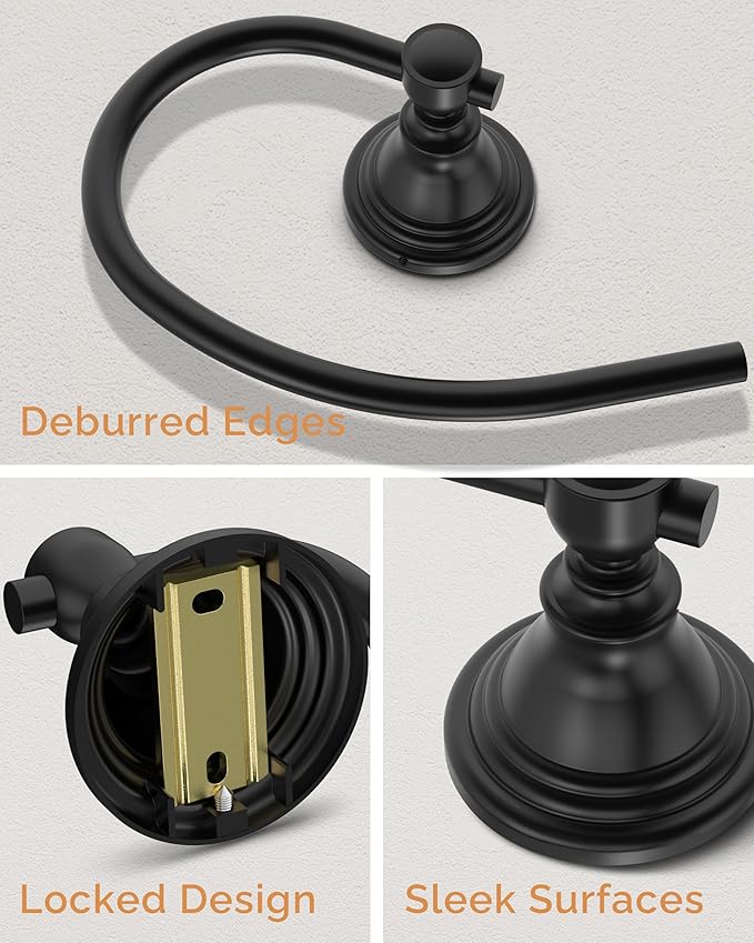 Towel Ring, Stainless Steel Hand Towel Holder for Bathroom Wall Mount, Heavy Duty Towel Hanger for Kitchen, Bath, RV (Matte Black)