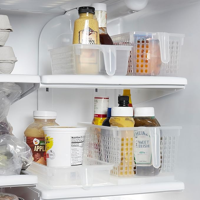 Plastic Storage Bin with Handle for Kitchen, Pantry, and Refrigerator Organization by Home Basics | Convenient Food Storage Organizer for Snacks, Food Items, Produce, and Pasta