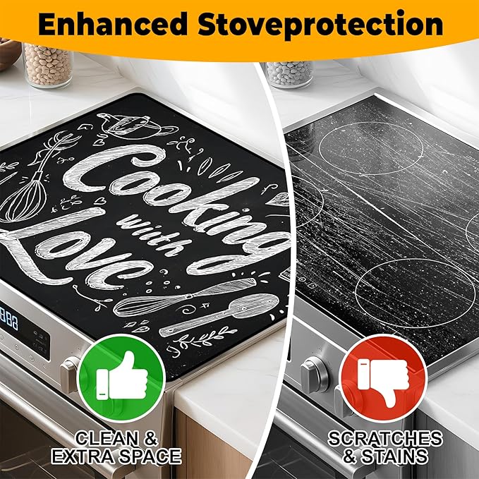 Stove Top Cover for Home Decoration Kitchen Pad Washable Cooktop Covers Countertop Stove Protector Mat for Home Kitchen Cooktops (Cooking with love, 30"x21")