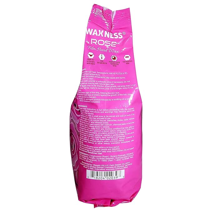 Waxness Film Hard Wax Beads Rose 2.2 lb (1 kg) – Stripless Professional Hard Wax with Rose Scent for Face & Body, Smooth Application – Made in Italy