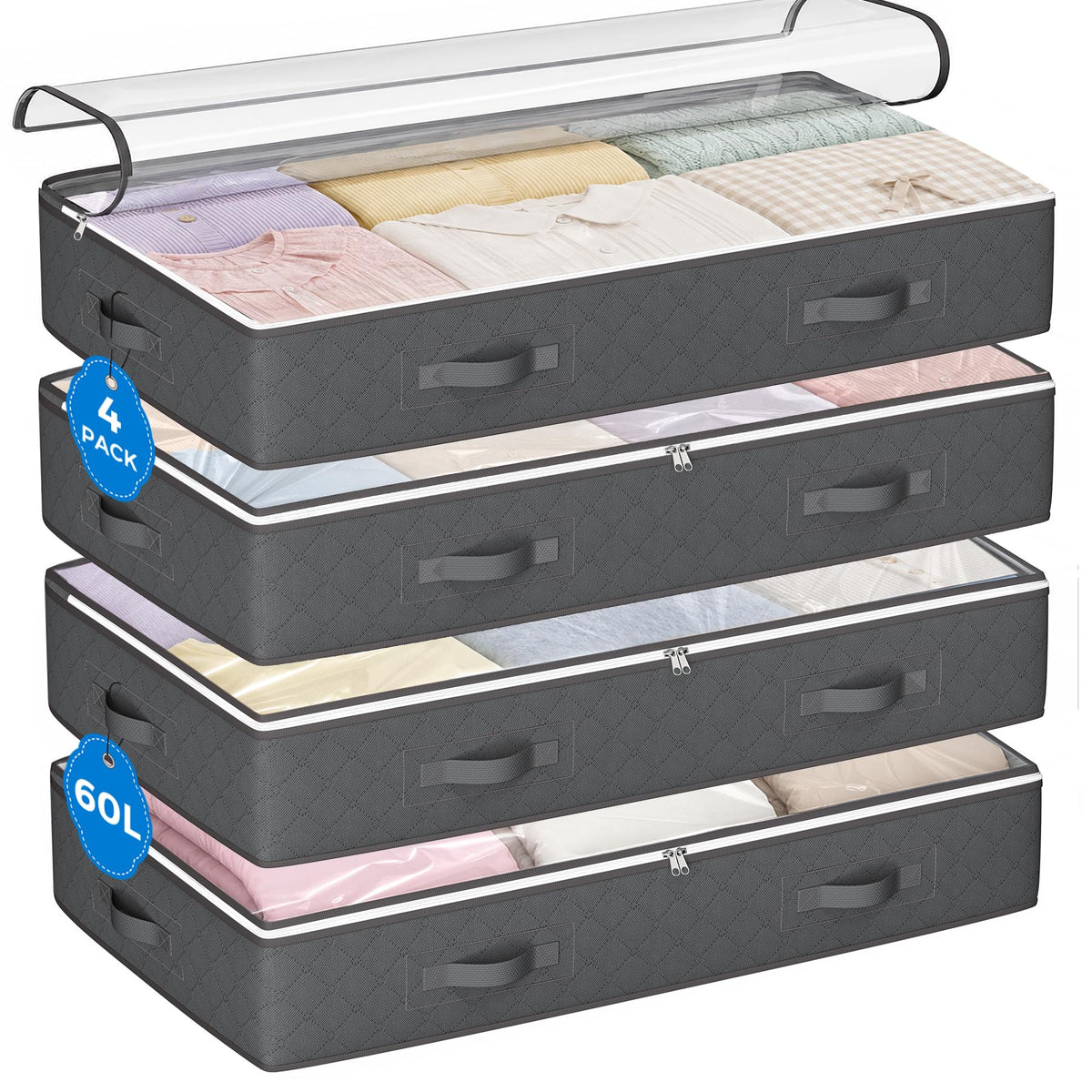 Budding Joy 60L Under Bed Storage Containers, 4 Pack - Image 1