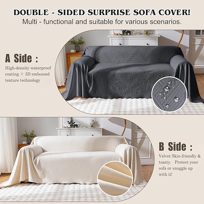 Waterproof Couch Cover, Reversible, Pet-Friendly, Washable and Anti-Slip Couch Covers for Sofa Protection with 4 Cushions, Sofa Slipcovers for Dogs and Cats (71×150in/Dark Grey)