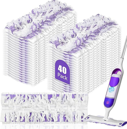 40 Pack Disposable Mopping Pads Refills for Swiffer PowerMop Multi-Surface & Wood Mops, Spray Clean Pads Replacement for Floor Cleaning（Purple Without Handle）