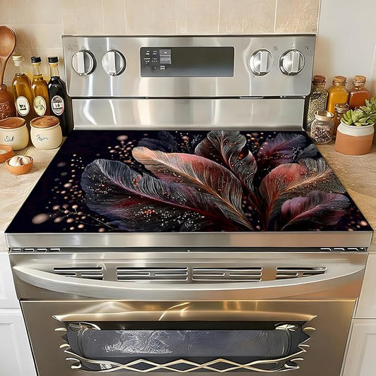 Stove Top Covers for Electric Stove, Greaseproof Cooktop Guard, Spill-Control Worktop Pad, Washable Countertop Cover, 28.3 x 20.5 Inches, Feather Art Decor(Feather)