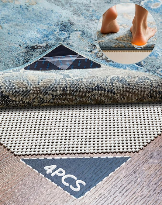 Veken Rug Gripper Pad for Hardwood Floors Tile Floors, 4 Pcs Rug Tape, Thick Cushion Non Slip Rug Pads for Area Rugs, Under Carpet Anti Skid Mat, Keep Your Rugs Safe and in Place, 2x3 Ft