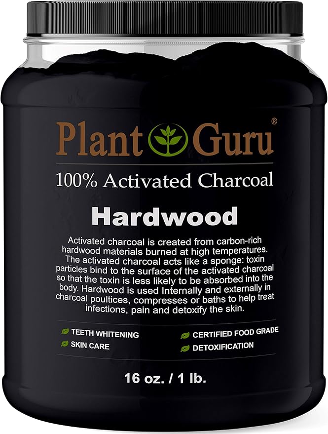 Activated Charcoal Powder Bulk - 1 lb. Jar - Hardwood - Food Grade Kosher Non-GMO - Teeth Whitening, Facial Mask and Soap Making. Promotes Natural Detoxification and Helps Digestion