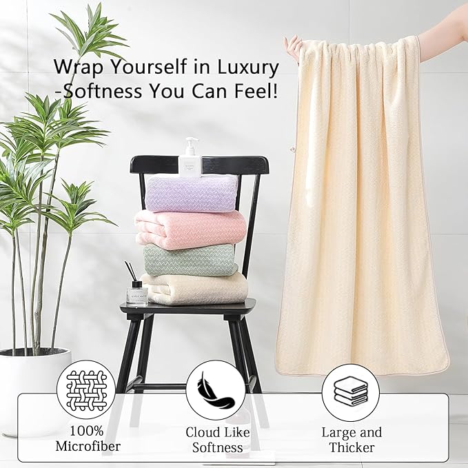 Ycosy 18 Piece Bath Towels Set,100% Microfiber Family Bathroom Towel with Hanging Loops-6 Bath Towels,6 Hand Towels,6 Washcloths,Quick Dry Highly Absorbent Shower Towel for Bathroom,Hotel,Spa-Beige