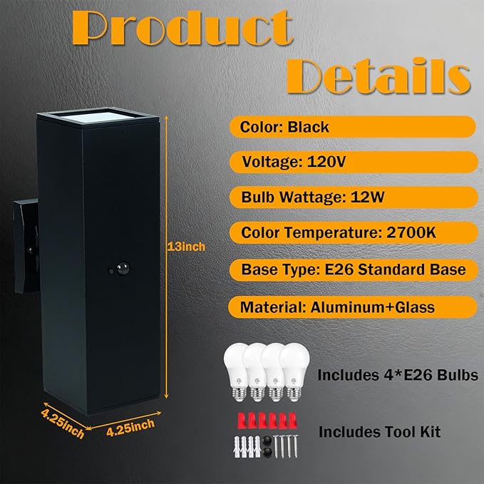 Dusk to Dawn Motion Sensor Outdoor Wall Light, Adjustable Brightness Exterior Light Fixtures with 3 Modes, 25ft Detection Waterproof Aluminum Fixture for Porch, Stairs, Garage, ETL Listed