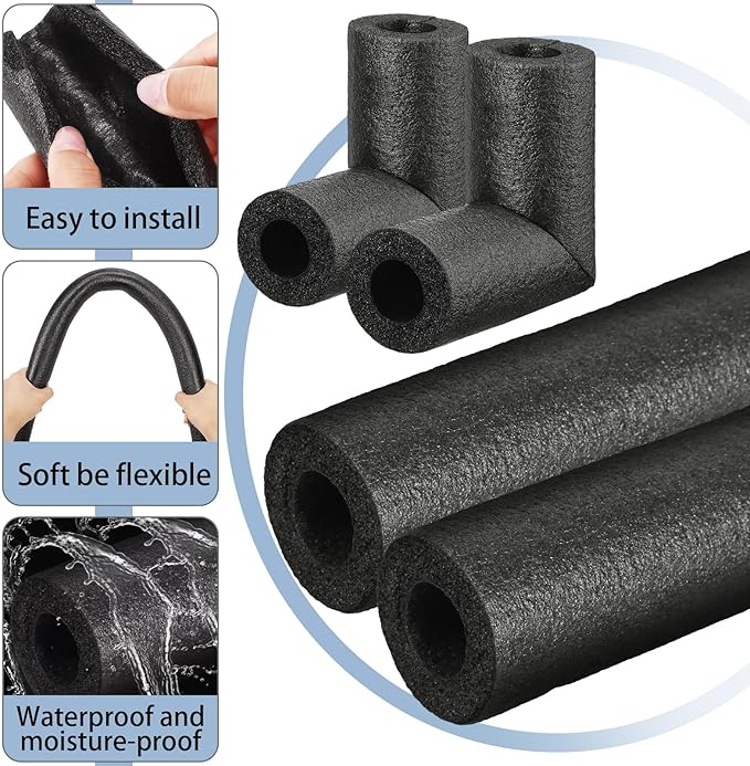 24 Pack Elbow Pipe Insulation Foam Tube Outdoor Wrap Black Pipe Covers Elbow Insulation Tubing Water Foam Covers for Outdoor Winter Irrigation, Sprinkler (1.5 Inch)