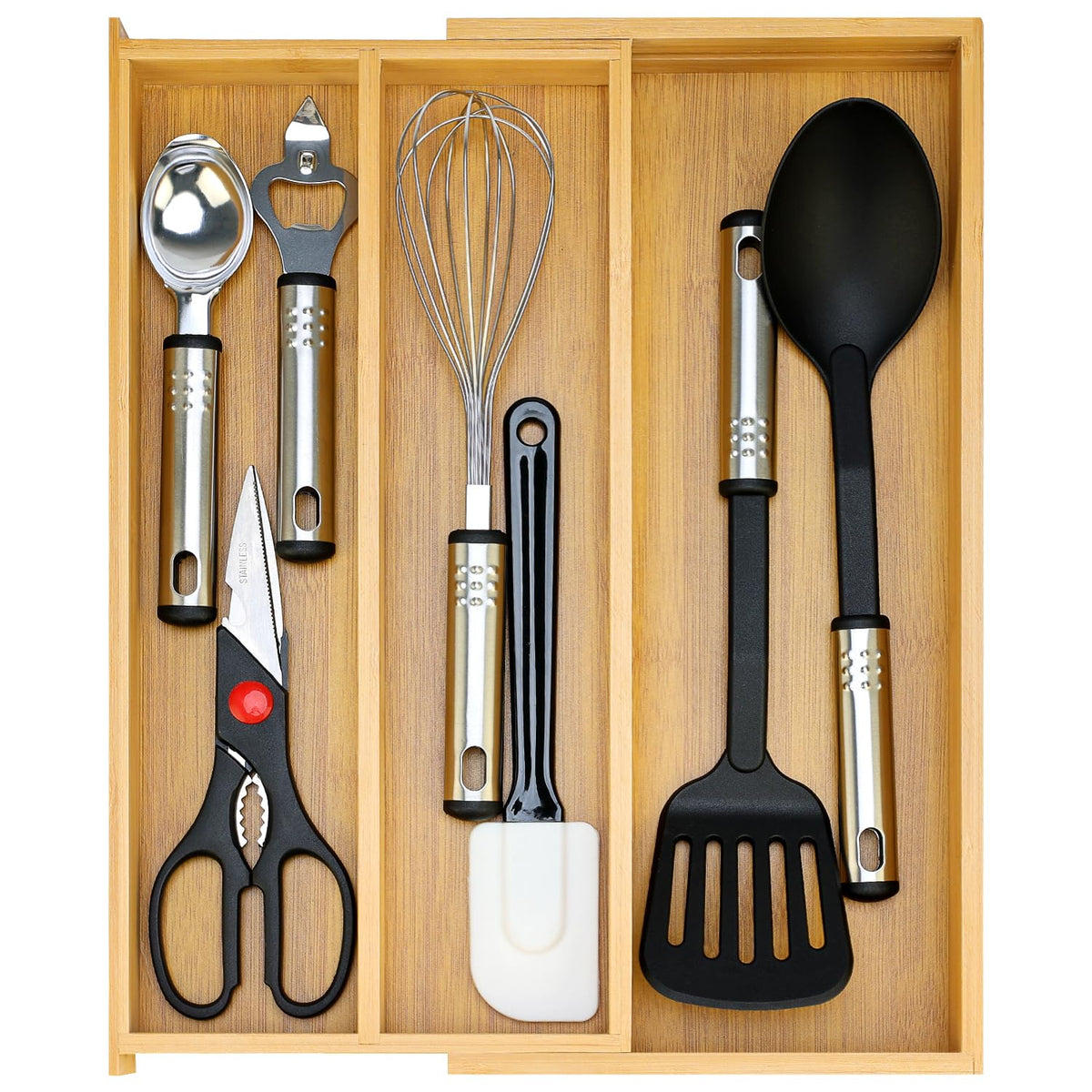 Large Bamboo Kitchen Utensil Drawer Organizer - Image 1