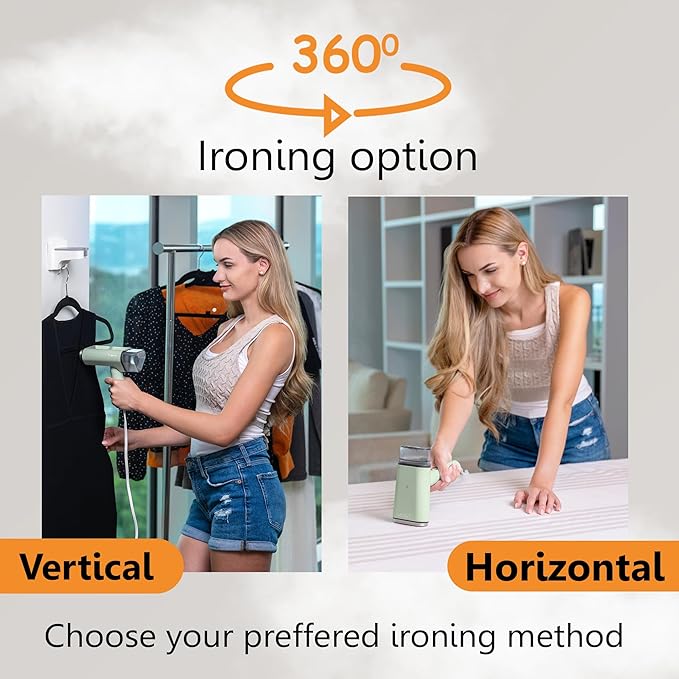 Pionix Handheld Garment Steamer - Foldable Handheld Steamer Clothes, 2-in-1 Horizontal & Vertical Fabric Steamer, Portable Hand Held Steamers for Clothes, 1000W Steam Press for Home & Travel -Green