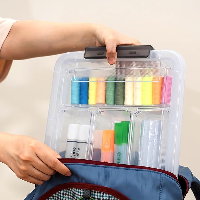 Citylife 4PCS Plastic Storage Bins with Organizer Tray, Stackable Clear File Box, Versatile Craft Storage for Office, Kitchen, Bathroom and School Supplies, 24-pack