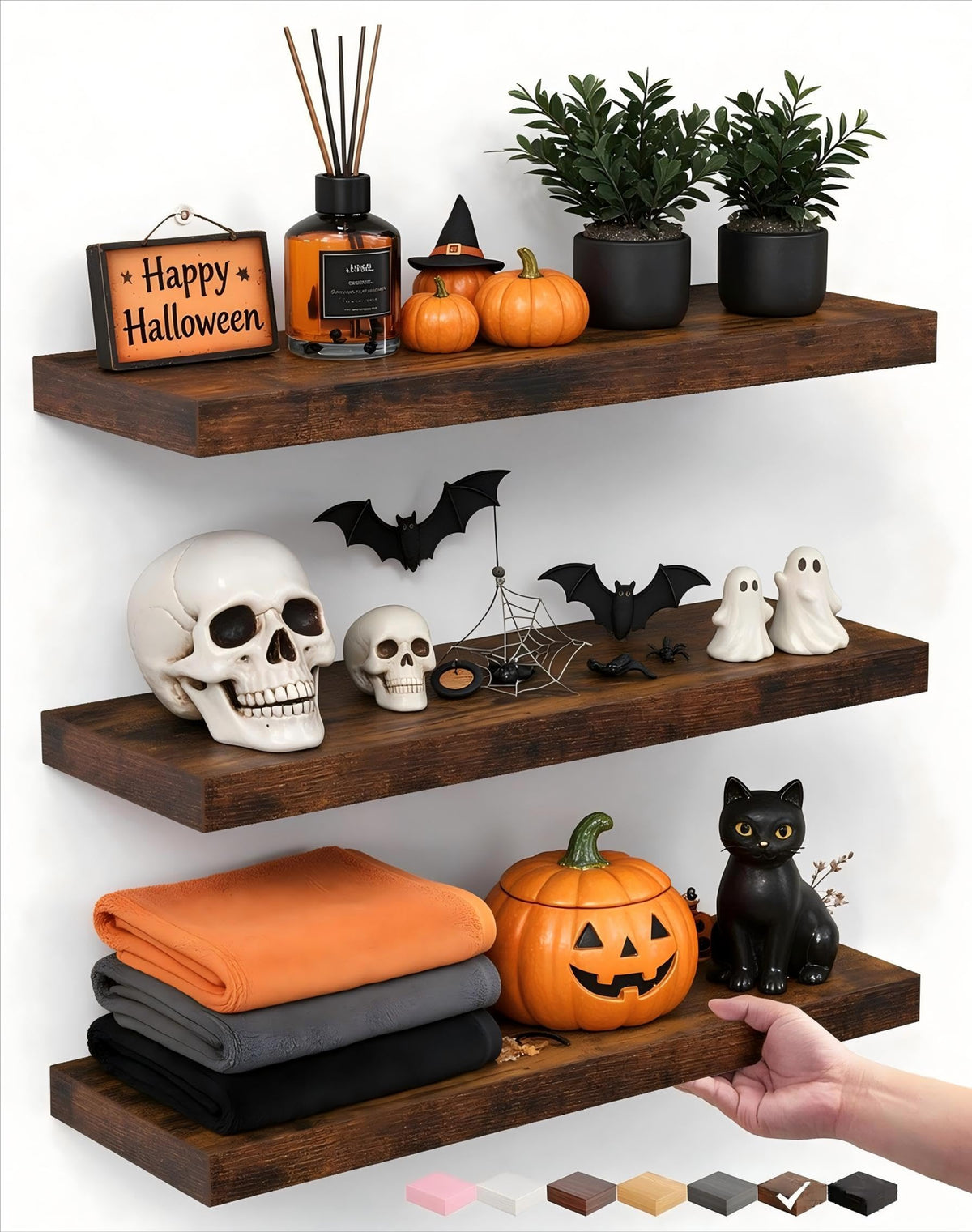 BAYKA Rustic Brown Bathroom Floating Shelves, 15.7in - Image 1