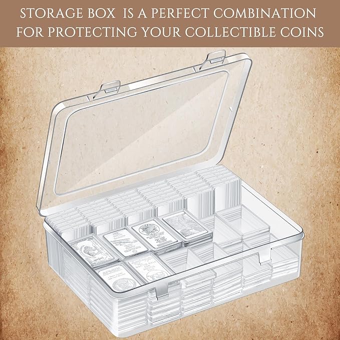 Batiyeer 400 Pcs 1 oz Silver Bar Case Holder Clear Acrylic Bar Capsule Storage Container for 1 Ounce Holder with Plastic Storage Box for Collectors Investors