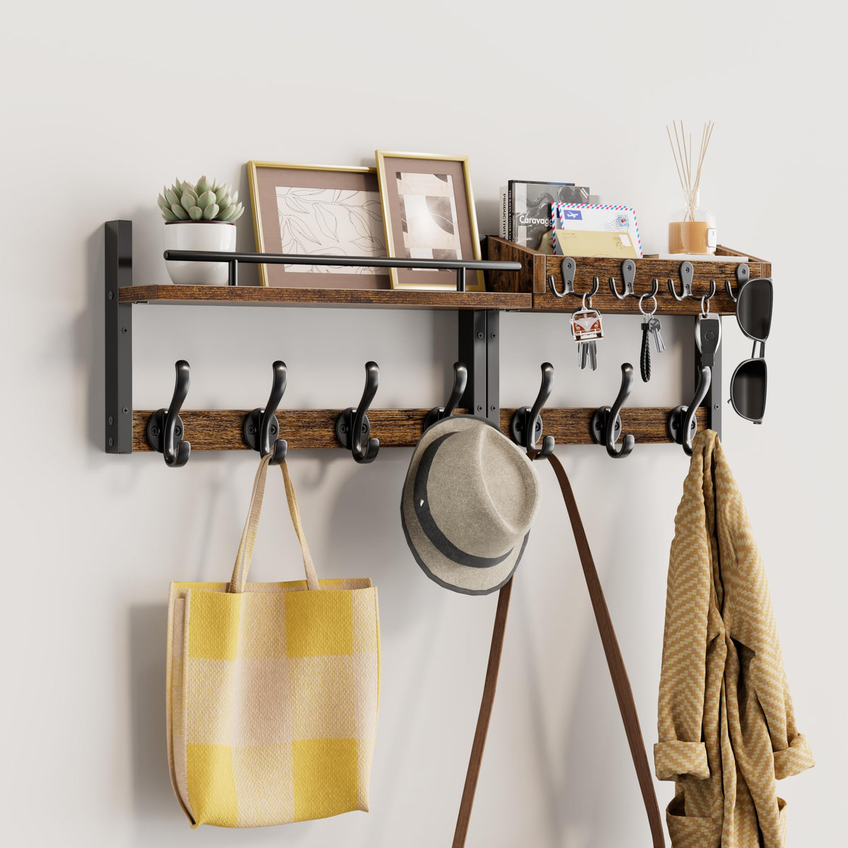 29 inch Coat Rack Wall Mount with Shelf, Entryway Wall - Image 1
