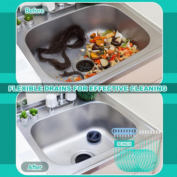 30 Pack 50 Inch Sink Snake Bulk Hair Drain Clog Remover Unbreakable Metal Drain Snake Hair Removal Tool Flexible & Long Unclogging Tool for Bathroom Sink Tub Shower