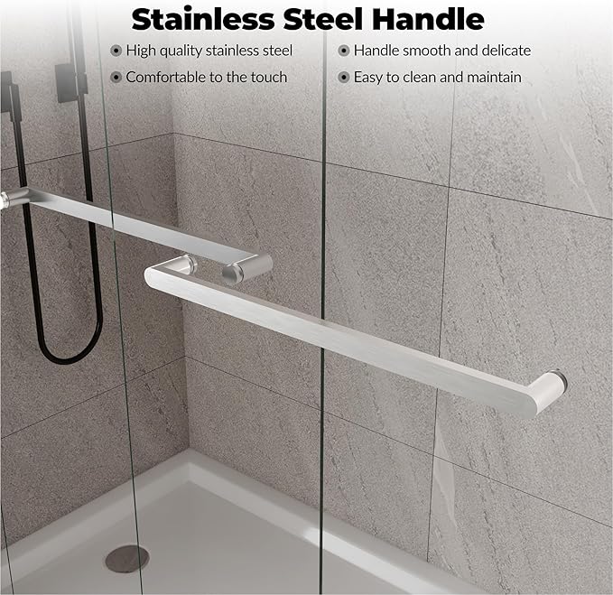 Sliding Shower Door 56–60 inch W× 72 inch H,Dual Sliding Frameless Glass Panels with 6mm Tempered Glass, Brushed Frame, Contemporary Shower Doors for Walk-in Bathroom Remodel