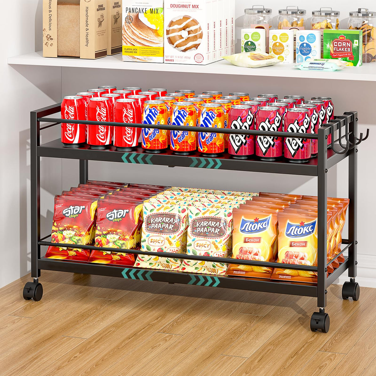 2-Tier Expandable Rolling Pantry Cart with Wheels - Image 1