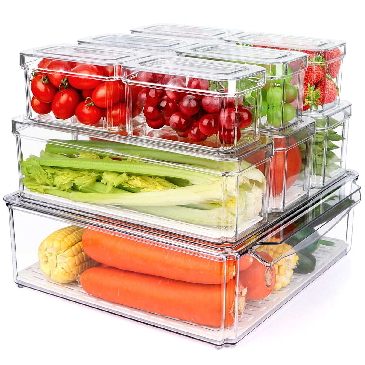10 Pack Refrigerator Pantry Organizer Bins with Lids, Fridge - Image 1