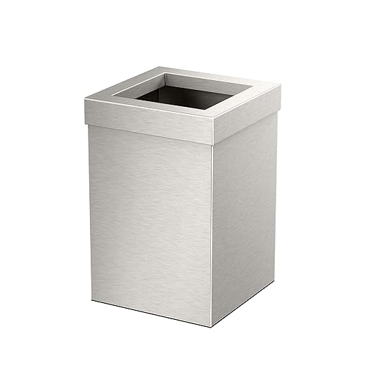 Gatco Small Bathroom Trash Can With Lid, Square 3 Gallon Stainless Steel Wastebasket, Under Sink, Satin Nickel, For Bathroom, Bedroom, Office (1914)