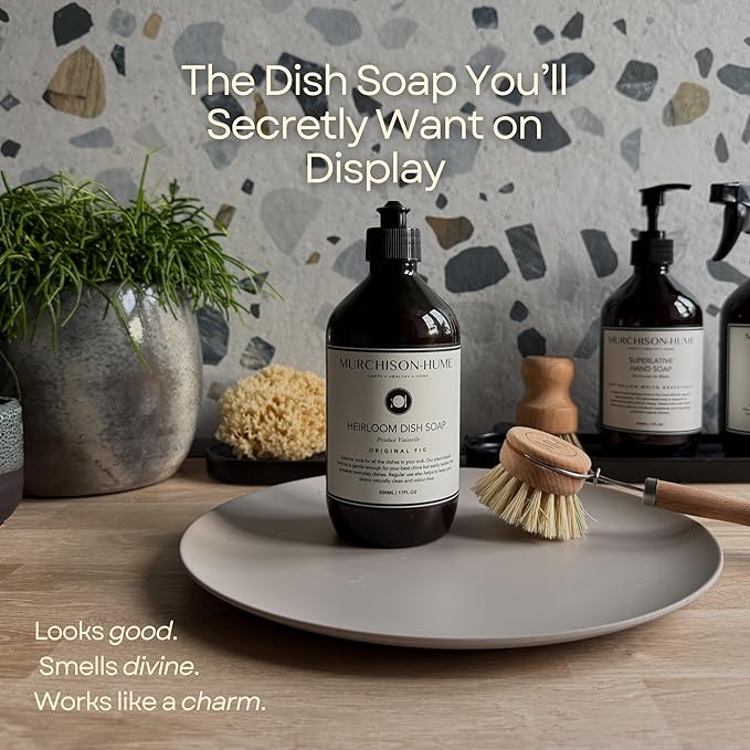 Murchison-Hume Dishwashing Soap, 16 fl oz - Original Fig Mild Dish Soap, Non-Toxic, Cuts Grease, Gentle on Hands, Biodegradable, Sulfate-Free, Sustainable, Counter Worthy Design