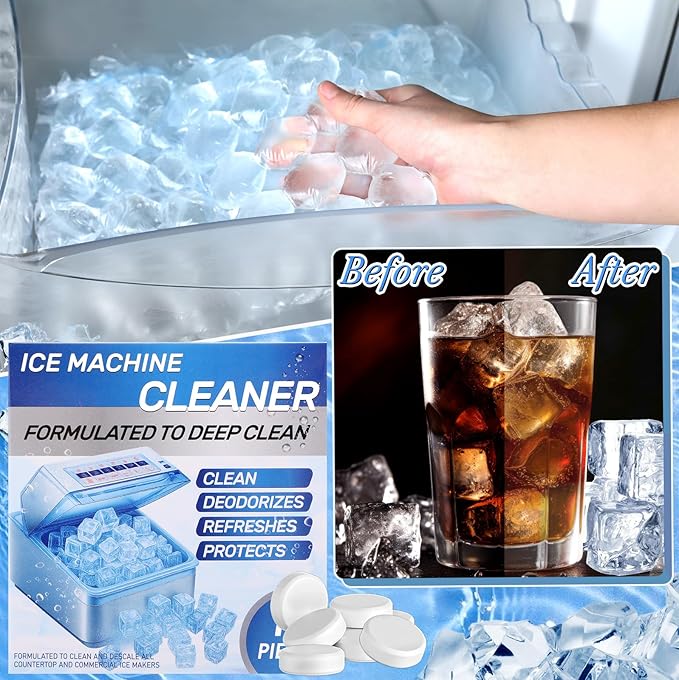 2 Pack 24 Pcs Ice Machine Cleaner Tablets Descaler, Clean Tablets for Ice Makers, Scale Remover for Countertop, Deep Cleaning, Remove Odor