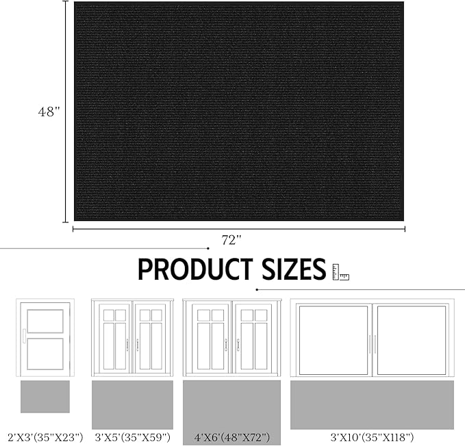 Front Door Mat 4' x 6', Low Profile Welcome Mat, Non-Slip Door Mat Outside Entrance, Resist Dirt Outdoor Mats, Heavy Duty Commercial Floor Mat for Entryway Indoor Outdoor, Black 1-Pack