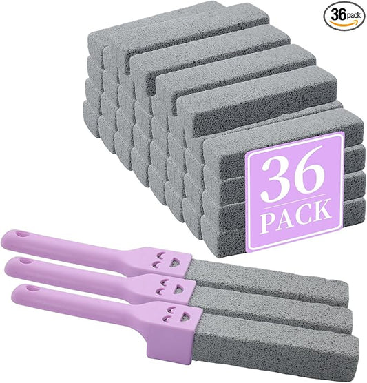 36 Pack Pumice Stones with 3 Handles, Pumice Scouring Pad Pumice Cleaner for Cleaning Toilet, Bathtubs, Kitchen Sink, Grill, Household