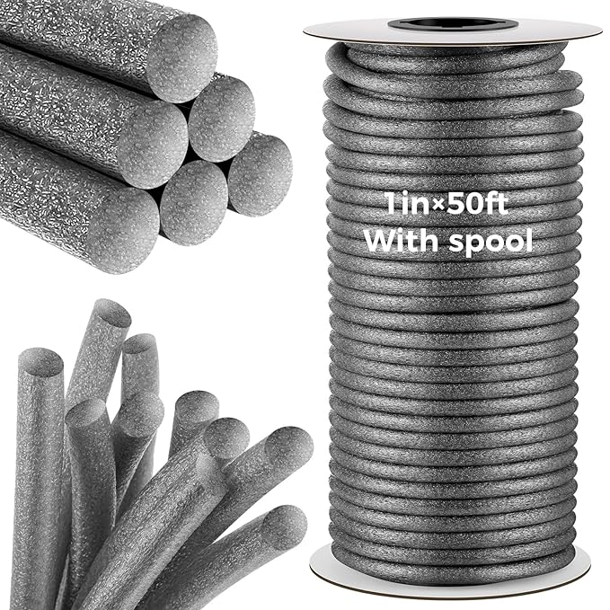 1 Inch x 50 ft Foam Backer Rod for Gaps Joints Concrete Crack Filler Caulk Saver Bulk Foam Backing Rod Concrete Filler Rope for Weather Stripping Door Seal (Gray)