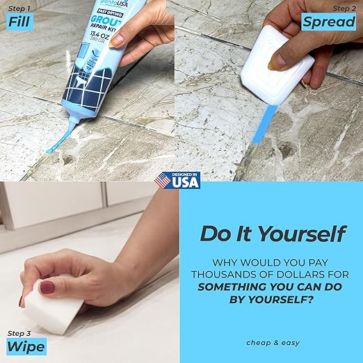 Tile Grout Repair Kit - Blue - Premixed Acrylic Sanded Grout, Waterproof Formula, Bathroom & Shower Grout Repair, with Plastic Applicator, 13.4 oz / 380 g / 0.84 lb