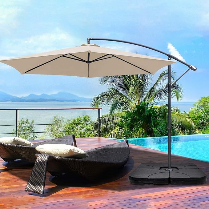 Simple Deluxe 4pcs Cantilever Offset Patio Market Stand with U Locking Shape Weights Water, Umbrella Square Base