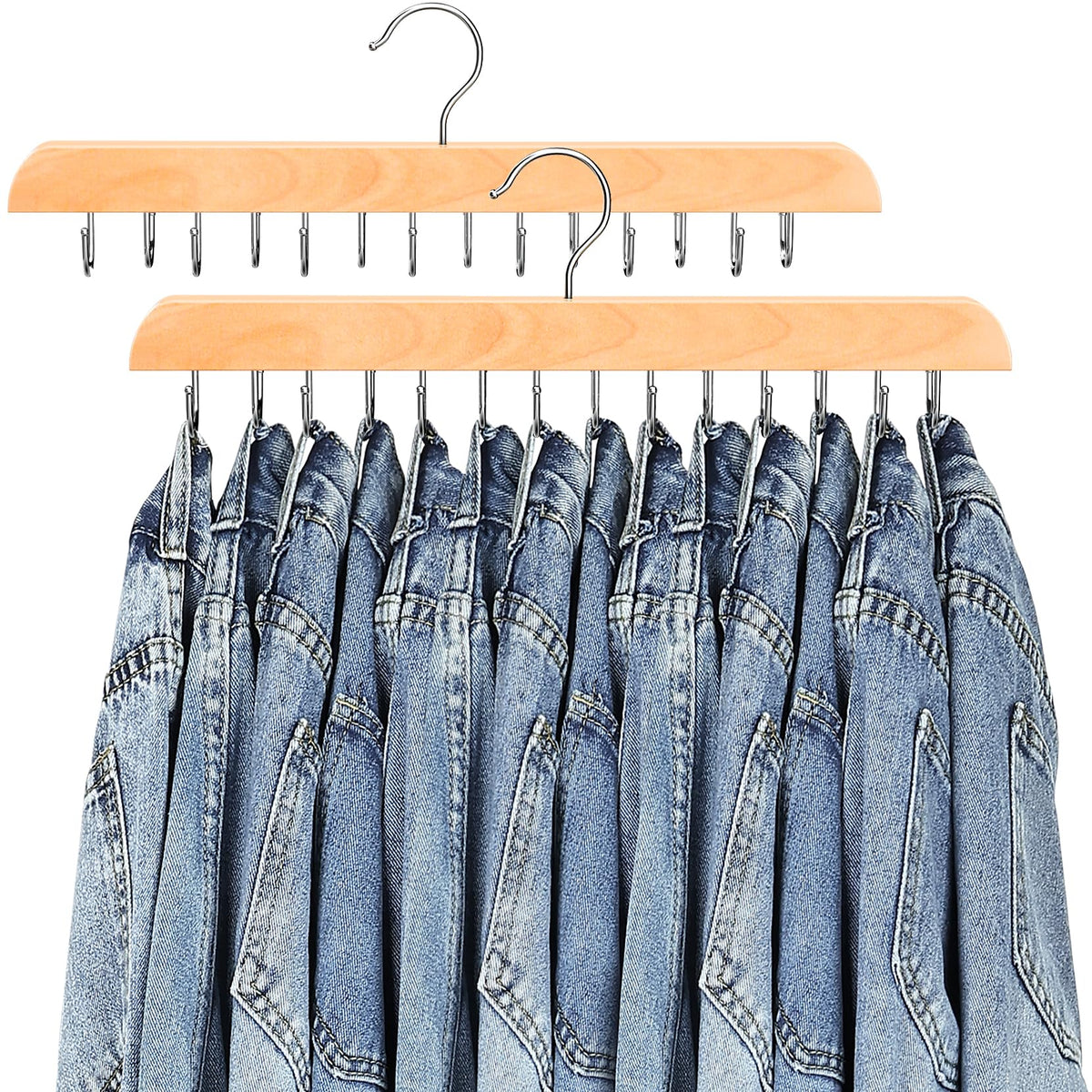 Jean Hangers for Closet, 14 Wood Jeans Hooks Space S | All Products - Image 1
