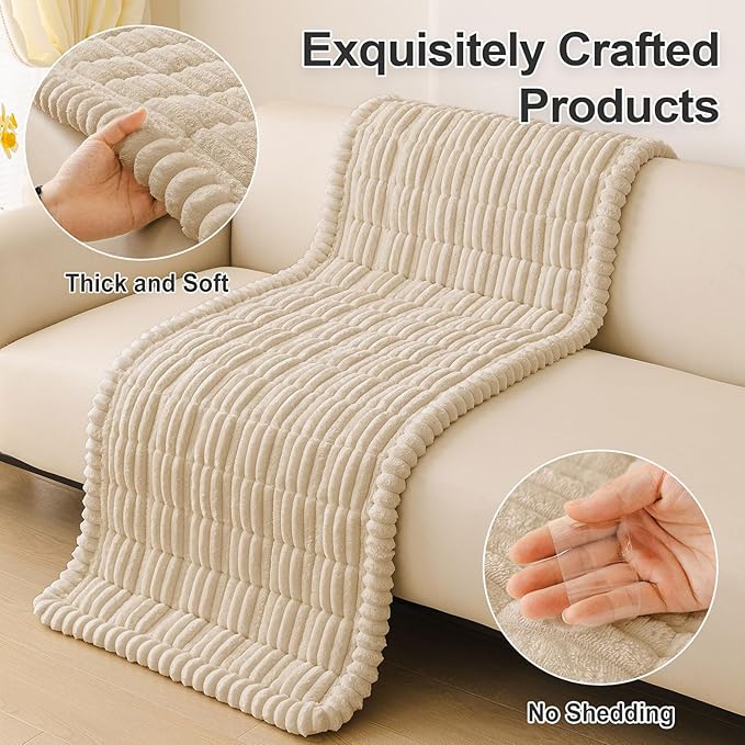 hyha Couch Covers for Dogs Washable, Non Slip Plush Dog Sofa Protectors, Fuzzy Pet Couch Covers for 3 Cushion Sofa Pet Friendly (Apricot, 27.6" x 88")