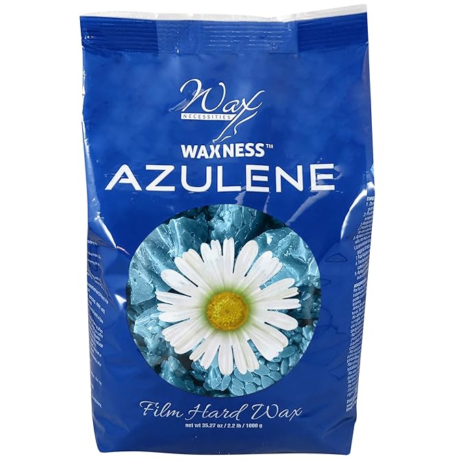Waxness Film Hard Wax Beads Azulene 2.2 lb (1 kg) – Stripless Professional Hard Wax with Azulene for Face & Body, Smooth Application – Made in Italy