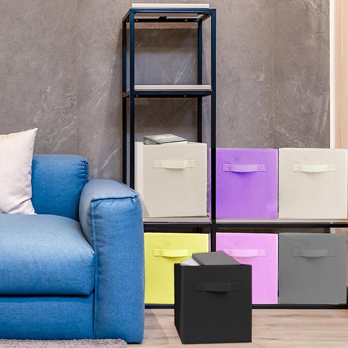 2 Pcs Storage Cubes, 10.5 Inch Collapsible Storage Bins, Fabric Foldable Bins for Organization, Durable Storage Bins for Closet, Shelves, Offices (Black)