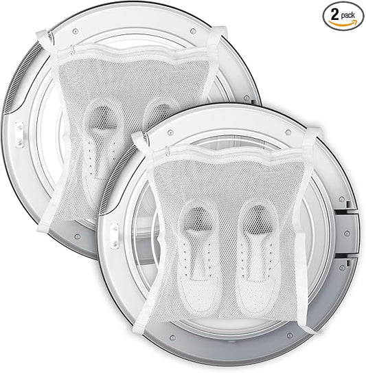 2 Pcs Shoe Washing Machine Bag Mesh Laundry Sneaker Dry Bags Reusable Shoe Cleaning Bags HoneyComber Shoes Net Bag with Zipper and Strap for White Wash Reused Tool Dryer Accessories