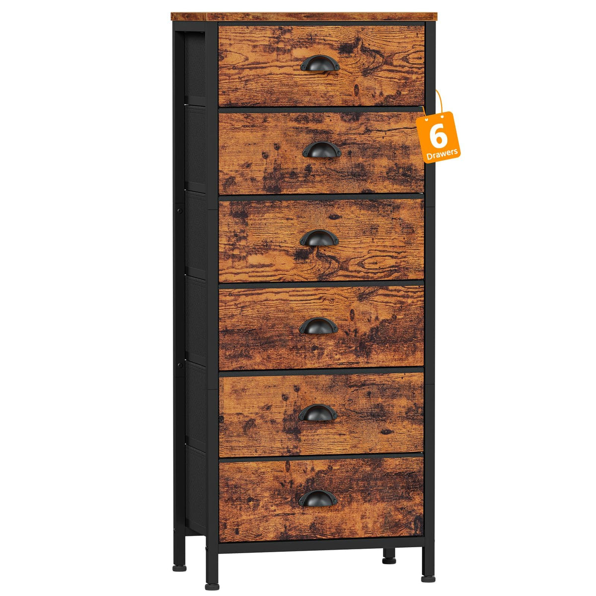 Furnulem Dresser for Bedroom, 6 Bins Tall Fabric Storage Drawers - Image 1