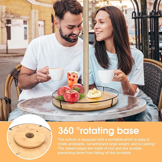 12" Lazy Susan with Umbrella Hole for Outdoor Patio Table - 360° Rotation Iron Turntable Organizer for Beach Umbrellas Patio Garden Swimming Pool