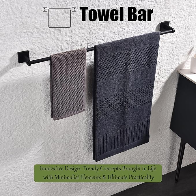 Miyili 30-Inch Single Towel Bar Towel Holder, Wall Mounted SUS 304 Stainless Steel Bathroom Towel Rack with Matte Black Finish, Total Length32-Inch