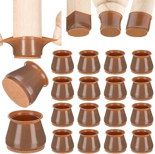 Aneaseit Chair Leg Floor Protectors - 16 pcs Brown - Felt Bottom Silicone Pads for Hardwood Floors & Furniture Feet - Rubber Caps for Chairs - Medium