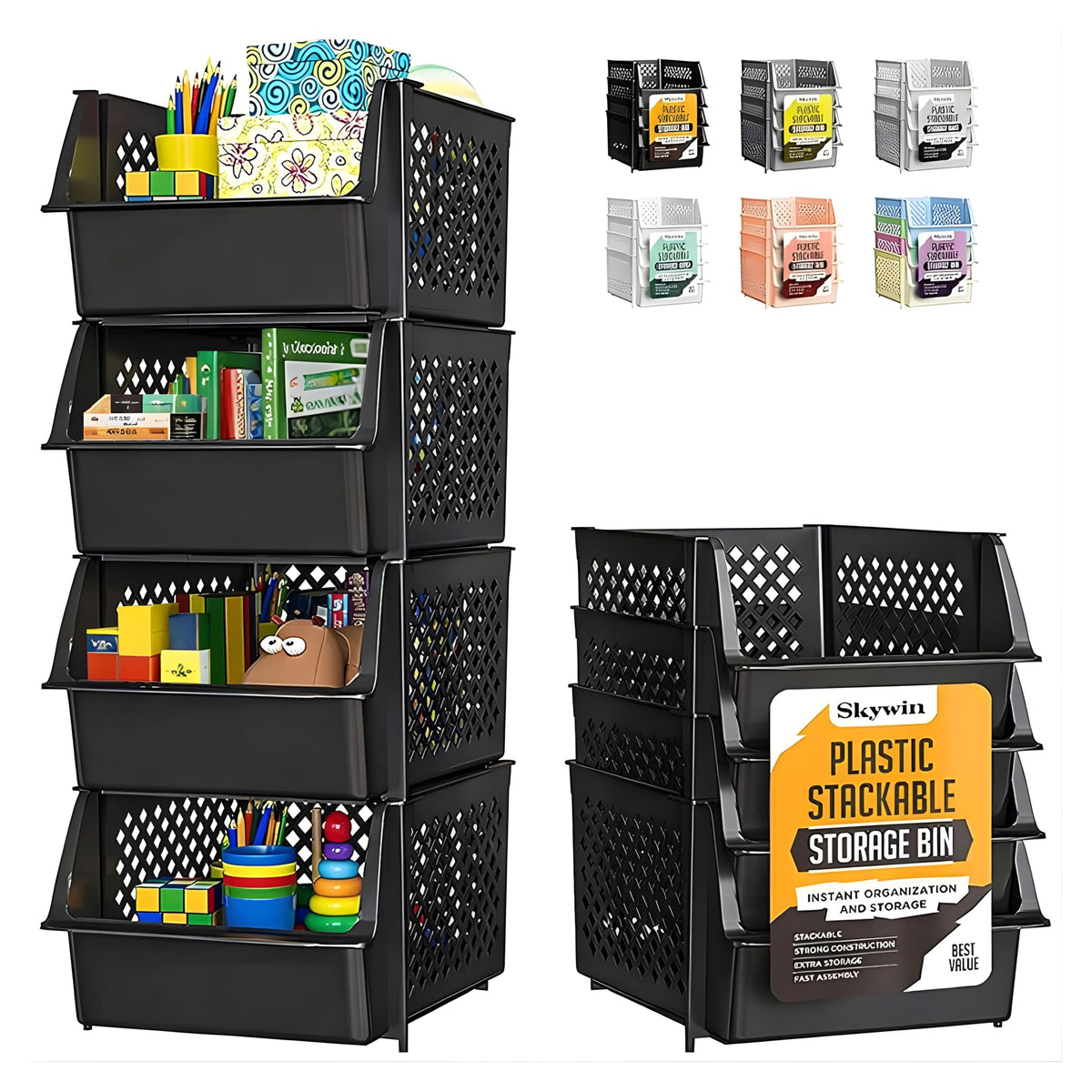 Skywin Stackable Storage Bins Open Front for Pantry Storage, 4 - Image 1