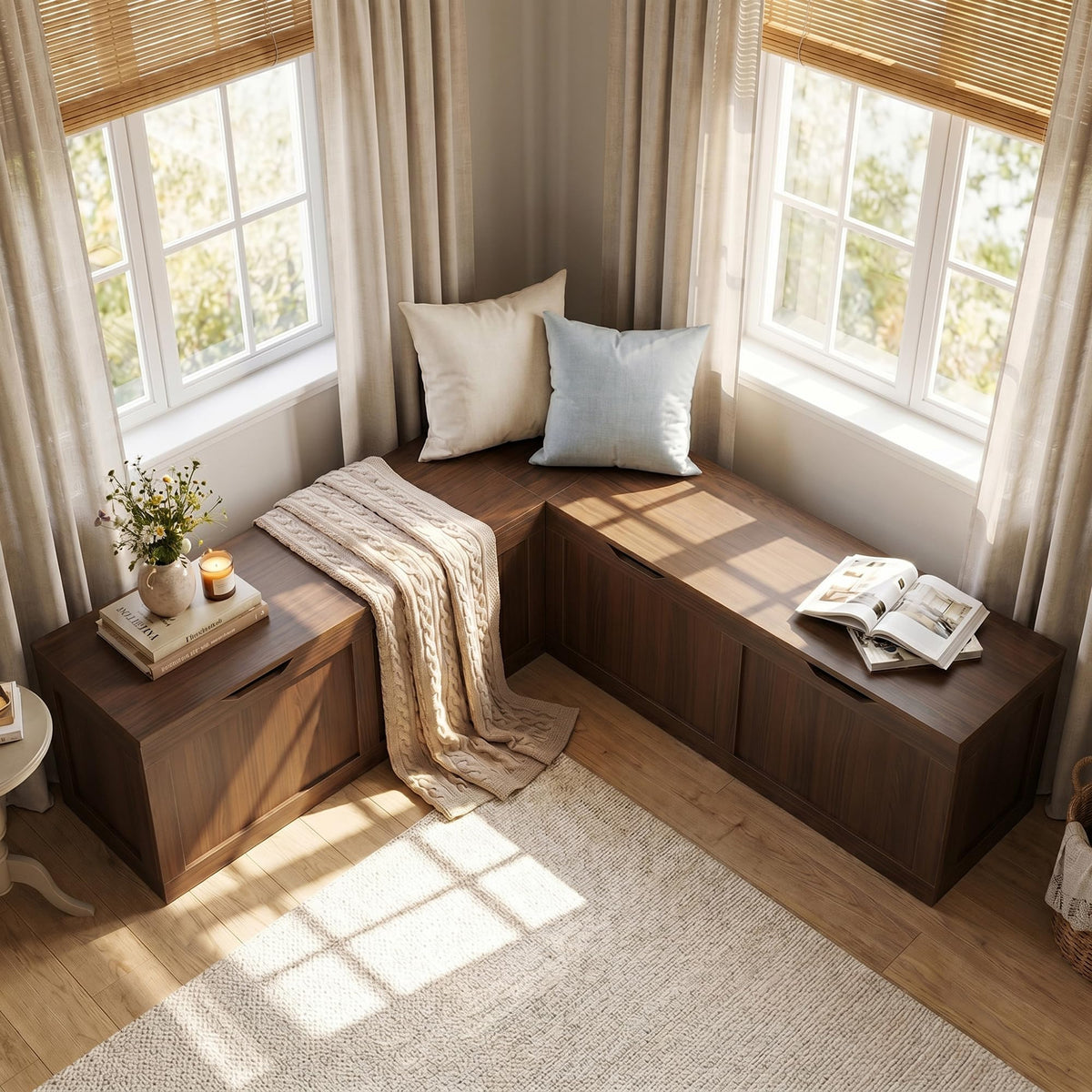 63 Inch L-Shaped Corner Bench with Hidden Storage, Breakfast Nook - Image 1