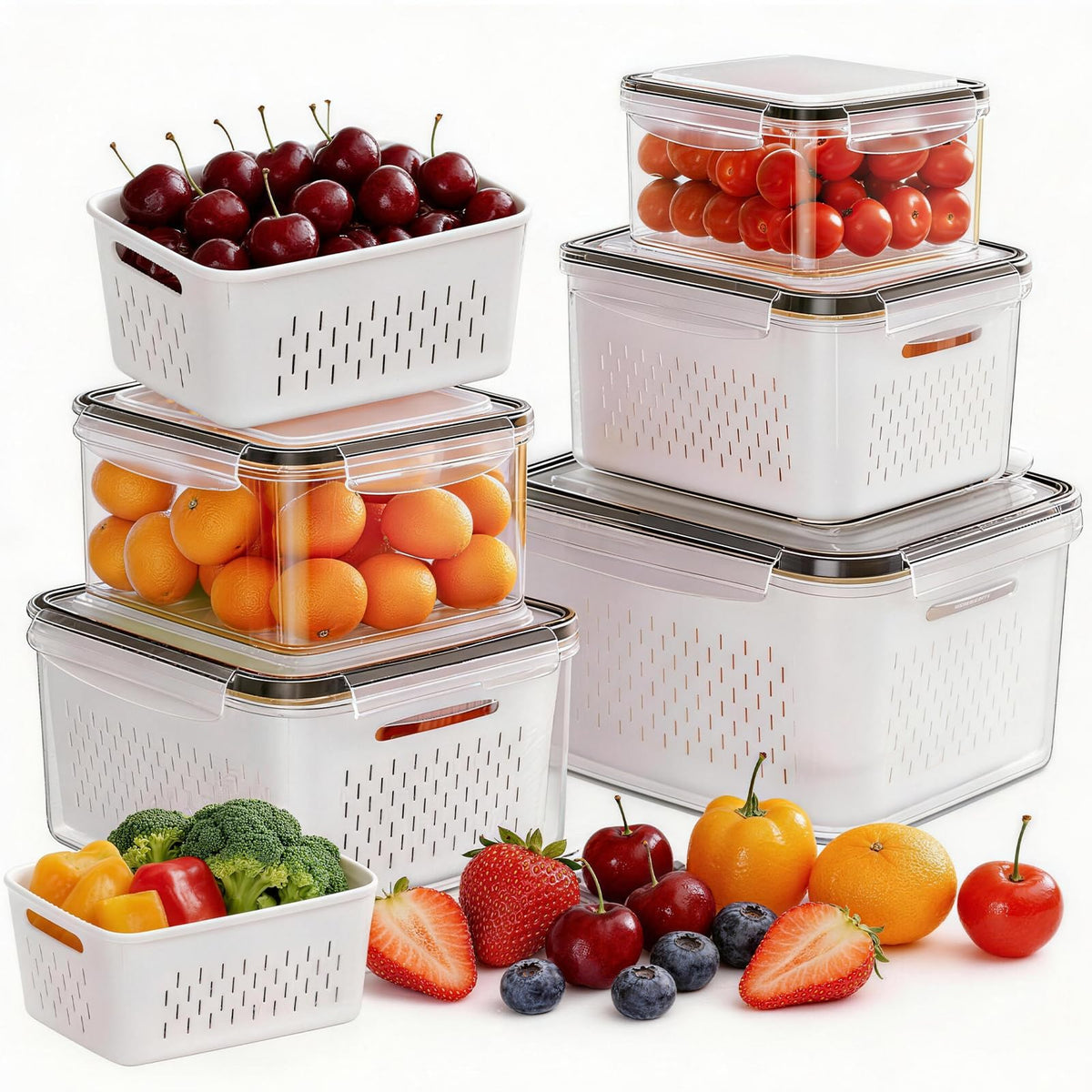 5 Pack Fruit Storage Containers for Fridge, Plastic Fruit - Image 1