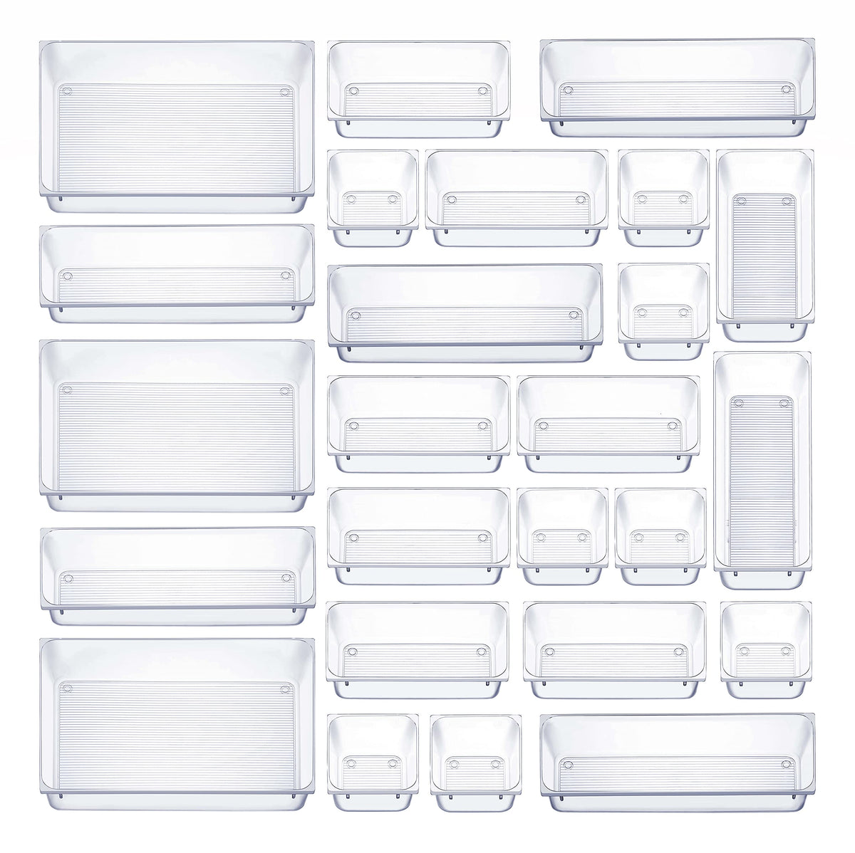 Seseno 25 PCS Clear Plastic Drawer Organizers Set, 4-Size - Image 1