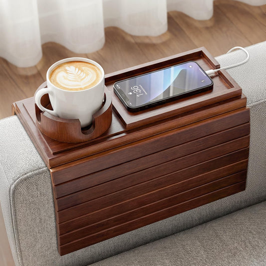 Bamboo Sofa Armrest Tray, Foldable Couch Arm Tray Side Table - Image 1