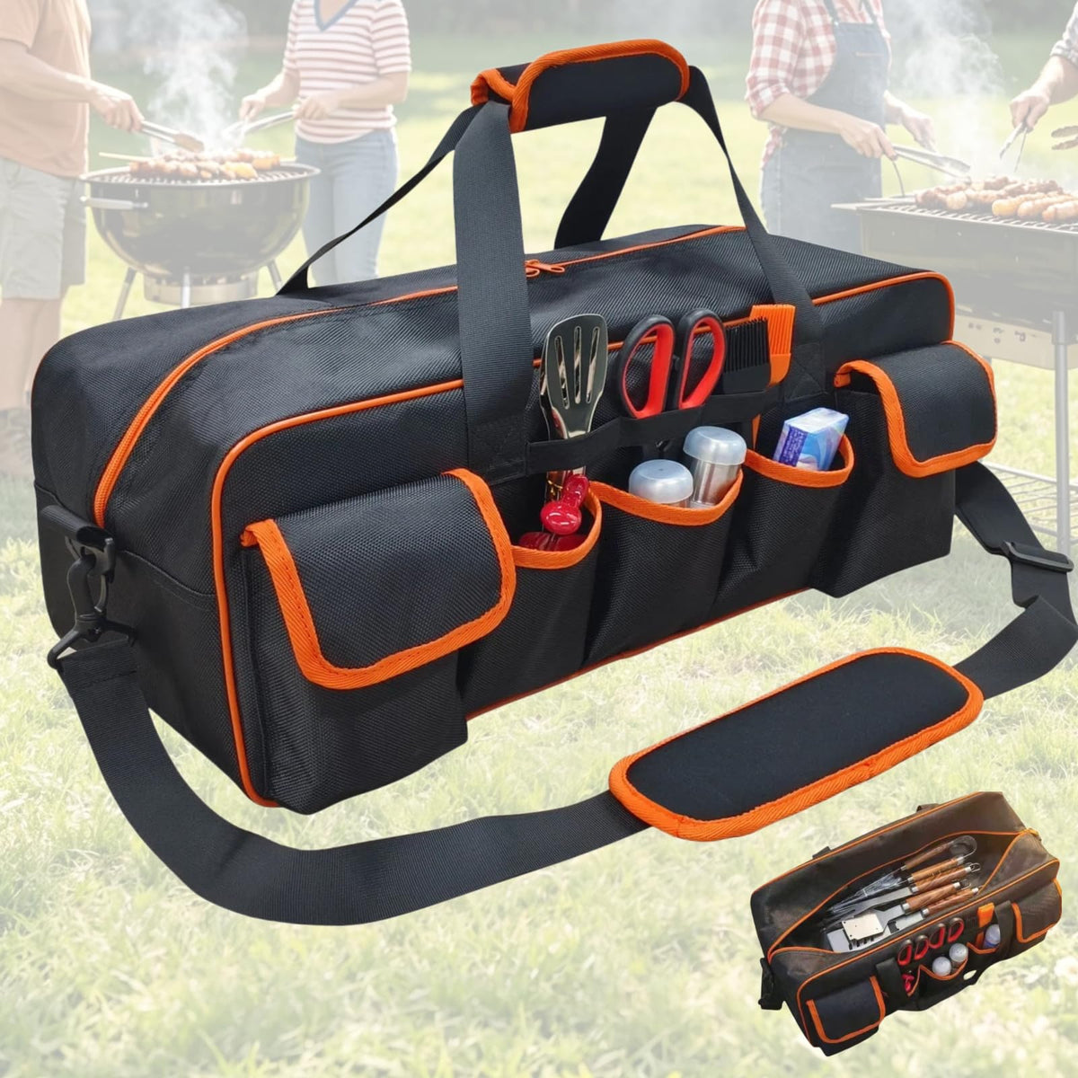 Grill Tool Storage Bag, 22" BBQ Tool Bag with 6 Pockets - Image 1