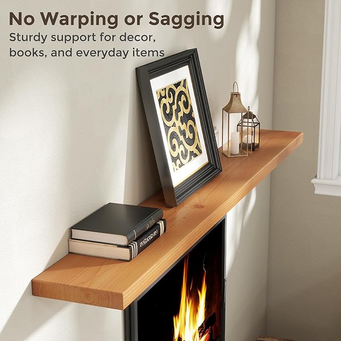Floating Shelves for Wall, 72"Wx9.3"D USA-Sourced Douglas-Fir Solid Wood Rustic Wall Shelves with Heavy Duty Invisible Bracket, Nursery Book Storage Display Shelf for Bathroom, Set of 1, Natural