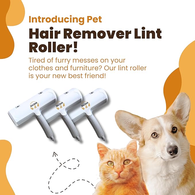 Pet Hair Remover and Lint Roller - Cat and Dog Hair Remover Roller, Reusable, Eco-Friendly, Multi-Purpose Cleaning Tool for Clothing, Furniture, Car Interiors, and Carpets